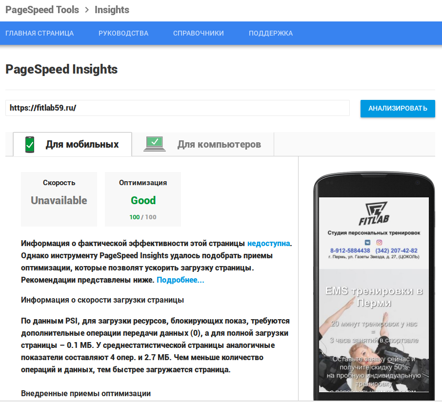PageSpeed Insights для мобильных